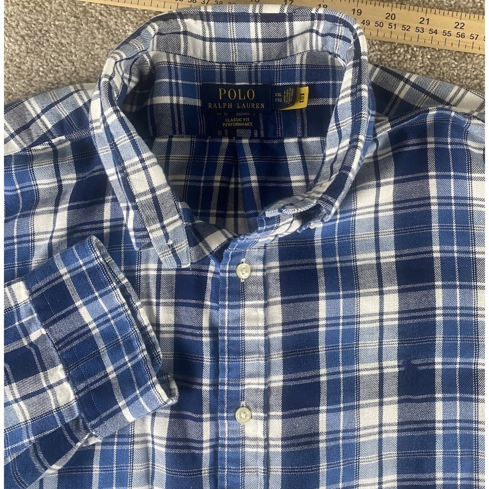 Polo Ralph Lauren Classic Fit Performance Blue Buffalo Plaid‎ Flannel Mens XXL